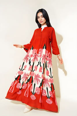 Geprinte V-hals Maxi-jurk met knoopsluiting