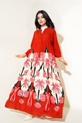 Geprinte V-hals Maxi-jurk met knoopsluiting