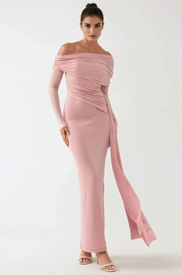 Asymmetrisk Krage Bodycon Maxi Klänning