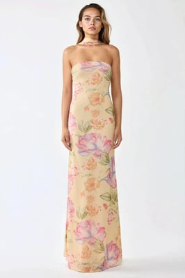 Strapless Bloemen Bodycon Maxi Jurk