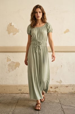 Maxi-jurk met Vierkante Hals en Strikdetail
