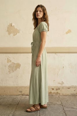 Maxi-jurk met Vierkante Hals en Strikdetail