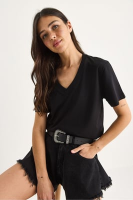 Comfort Fit V-hals Gekamd Katoenen T-Shirt