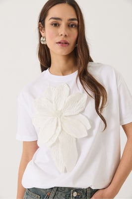 Bloemmotief Crew Neck T-Shirt met Accessoire Detail
