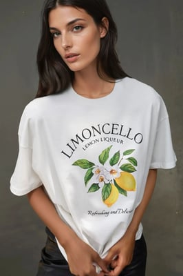 100% Bomull Oversized Tryckt Crew Neck T-shirt