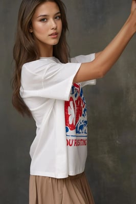 %100 Katoenen Oversized Geprinte Crew Neck Katoenen T-Shirt