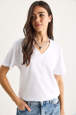 Comfort Fit V-hals Gekamd Katoenen T-Shirt