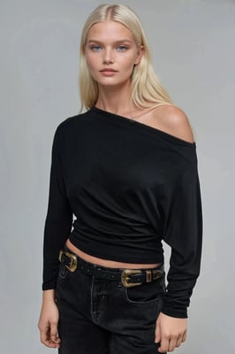 Asymmetrische Kraag Lange Mouw Elastische Gebreide T-Shirt