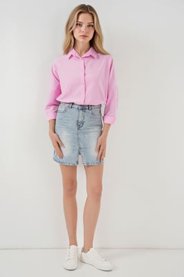 Hooggewijze Denim Mini Rok met Zakjes