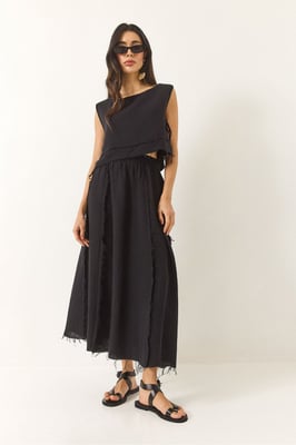 Texturerad Blus och Kjol Muslin Tyg Två-Delar Set