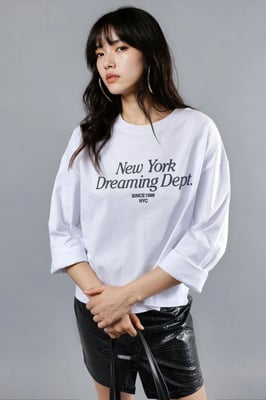Ontspannen Pasvorm Lange Mouw Crewneck T-shirt met Achterprint