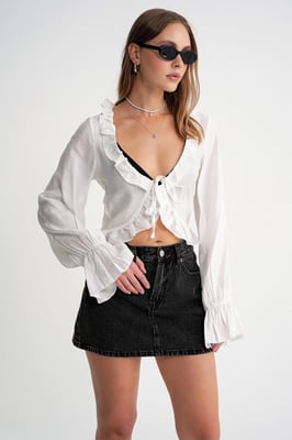Froufrou V-hals Lange Mouw Crop Blouse