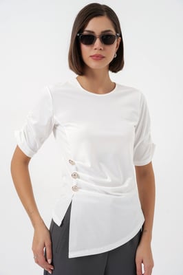Ronde Hals Knopblouse