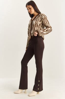 Hoge Taille Flared Leggings met Knoopdetail