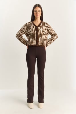 Hoge Taille Flared Leggings met Knoopdetail