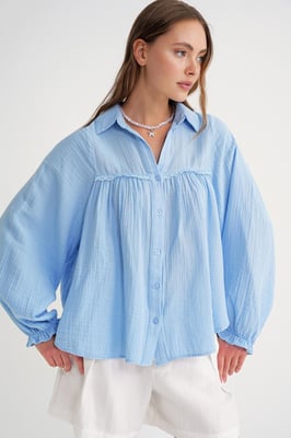 Texturerad bomullsbutton-up skjorta