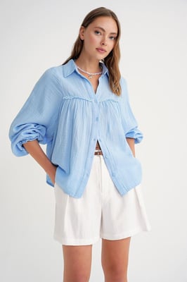 Texturerad bomullsbutton-up skjorta
