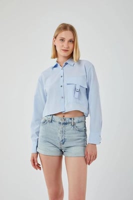 Gekruiste Poplin Blouse met Pocket Detail