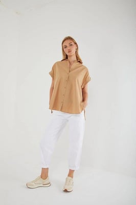Overmaatse Korte Mouwen Poplin Overhemd met Knopen