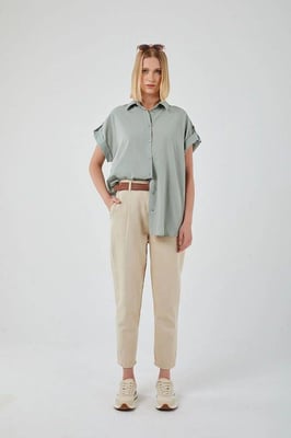 Oversized Korte Mouwen Poplin Overhemd met Knopen