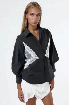 Kanten Gedetailleerde Fitted Poplin Shirt