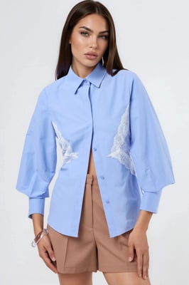 Kanten Gedetailleerde Fitted Poplin Shirt