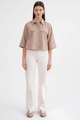 Korte Mouw Crop Poplin Shirt