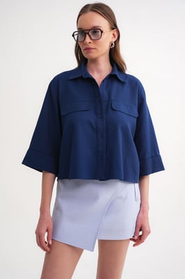 Korte Mouw Crop Poplin Shirt