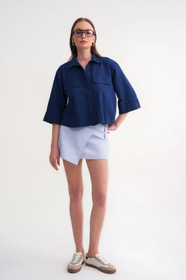 Korte Mouw Crop Poplin Shirt