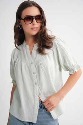 Linnenmix Korte Mouwen Knop Shirt
