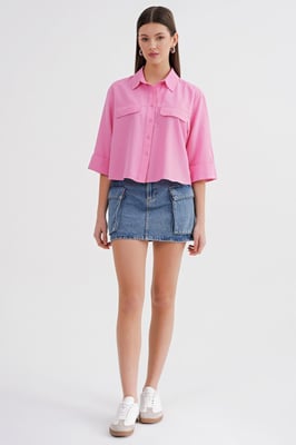 Korte Mouwen Crop Poplin Shirt
