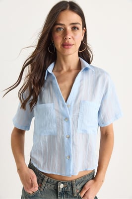 Gestreepte Geweven Crop Shirt met Pocket