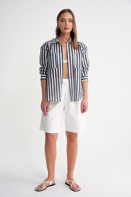 Gestreepte Poplin Shirt met Zak