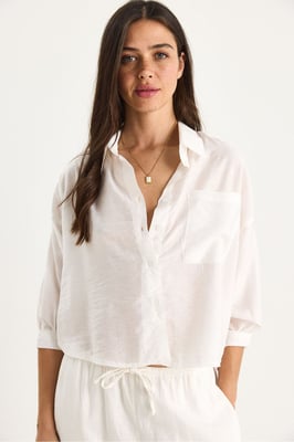 Gestructureerde Crop Shirt met Knopsluiting en Zak