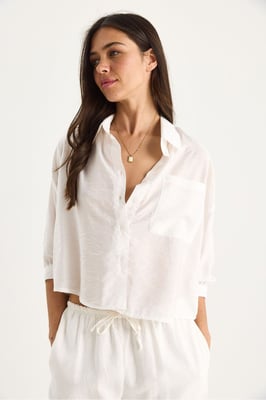 Gestructureerde Crop Shirt met Knopsluiting en Zak