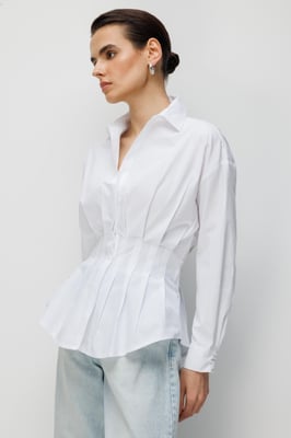 Fitted Lange Mouwen Poplin Shirt met Knopsluiting