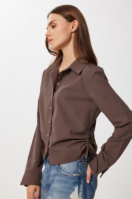 Aansluitende Poplin Shirt met Rimpel Detail
