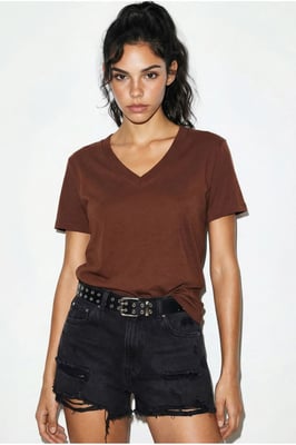 Comfort Fit V-hals Gekamd Katoenen T-Shirt