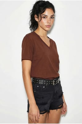 Comfort Fit V-hals Gekamd Katoenen T-Shirt