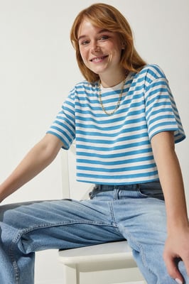 Oversized Gestreepte Crew Neck Crop T-Shirt