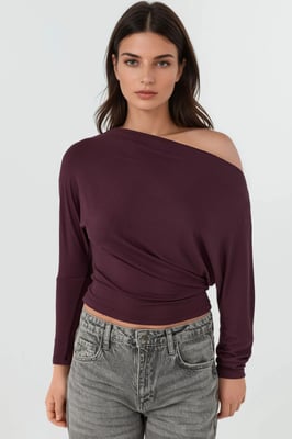 Asymmetrische Kragen Lange Mouw Elastische Trui T-Shirt