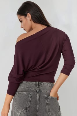 Asymmetrische Kragen Lange Mouw Elastische Trui T-Shirt