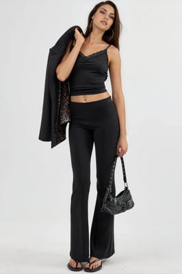 Geribbelde Elastische Flared Broek