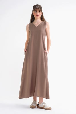 V-hals Mouwloze Maxi-Jurk met Zakken