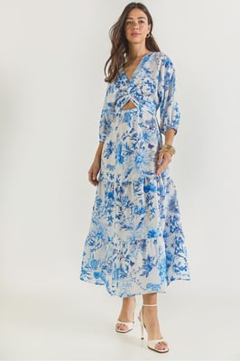V-hals Bloemen Maxi Jurk met Strik