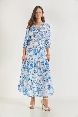 V-hals Bloemen Maxi Jurk met Strik