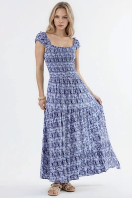 Paisley Print Maxi Jurk met Vierkante Kraag