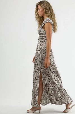 Paisley Print Maxi Jurk met Vierkante Kraag