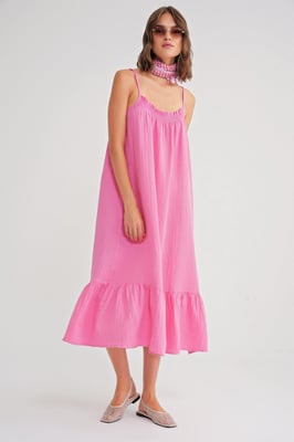 Midi Muslin Jurk met Rimpeldetail