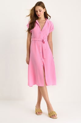 V-hals Midi-jurk met knopen en binden detail